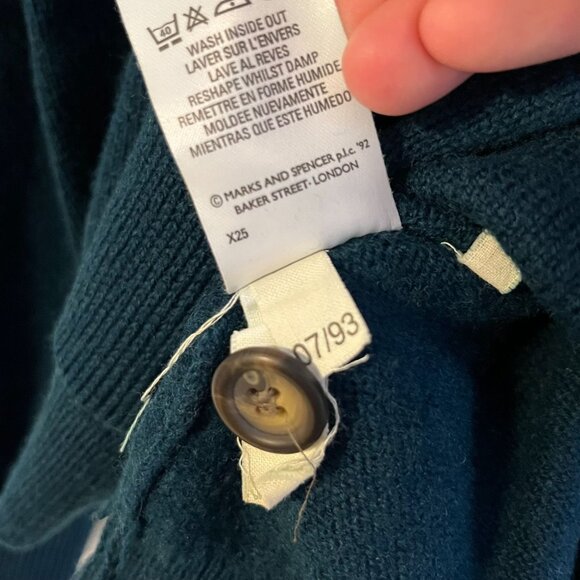 St. Michael Marks & Spenser Lambswool Vintage 1993 Knit Cardigan Green 44 / XL - Picture 10 of 11